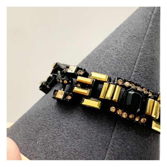 Black enamel and gold and champagne rhinestone art deco style bracelet - Picture 8 of 13